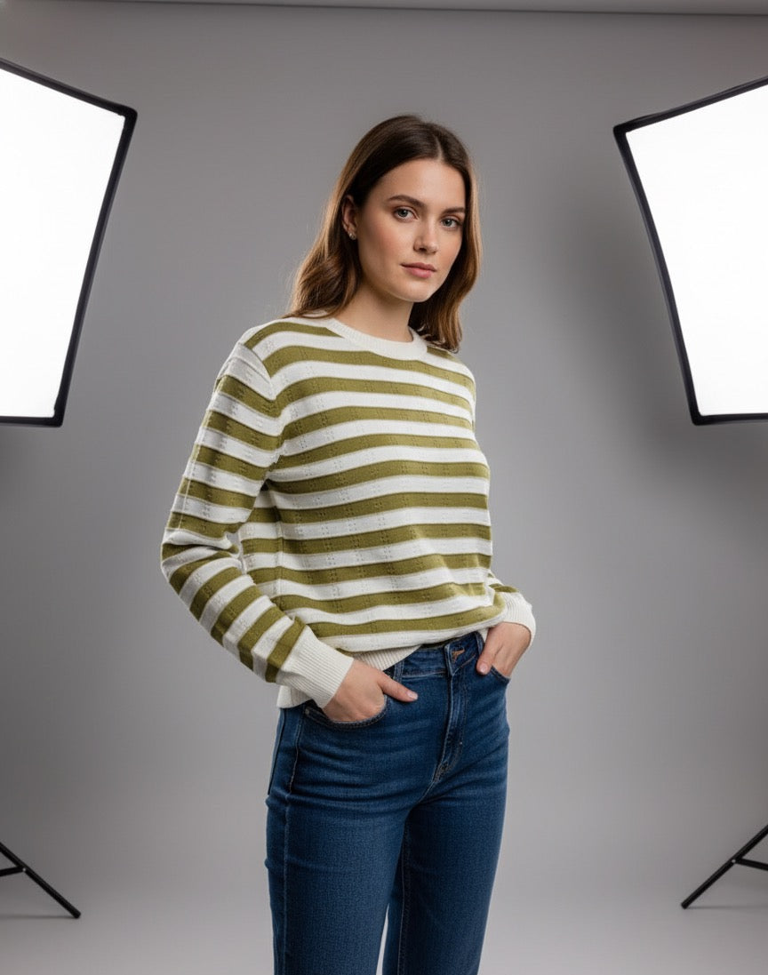 The Classic Stripe Crewneck knitted top