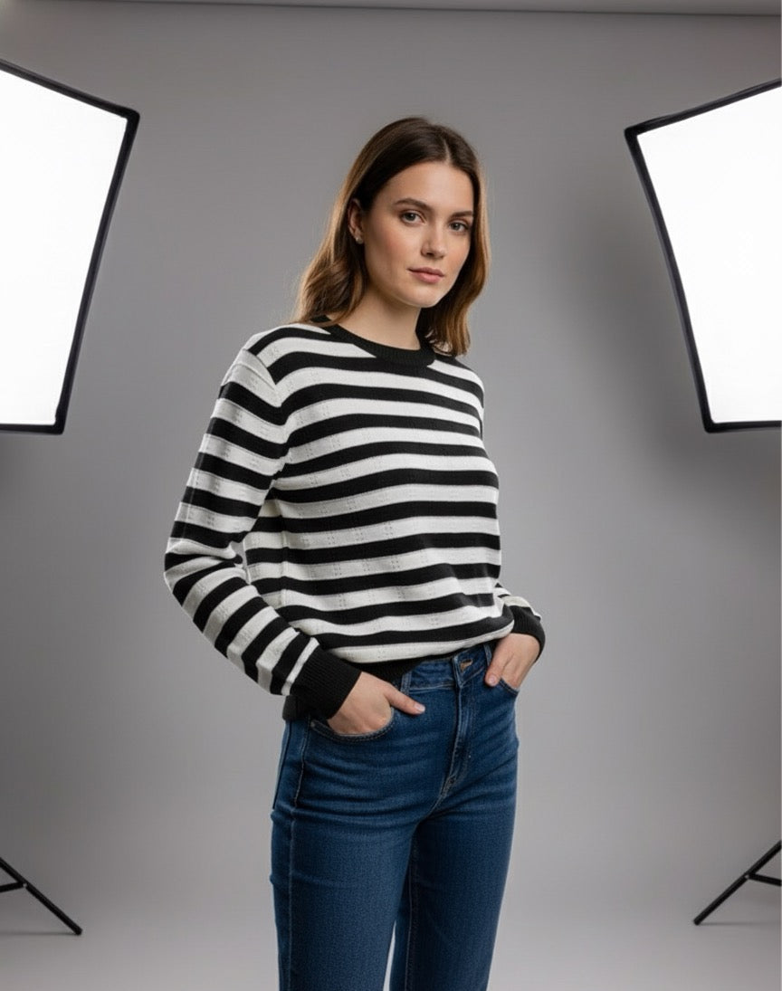 The Classic Stripe Crewneck knitted top